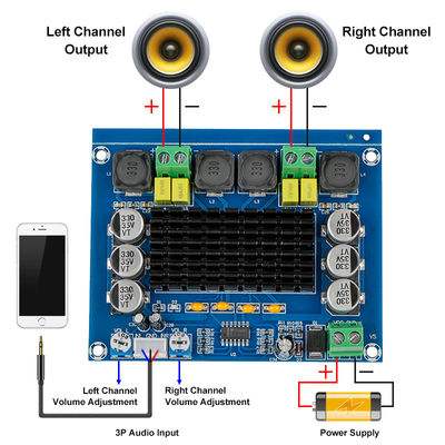 Tabela de amplificador de áudio digital de canal duplo de 120 W TPA3116D2 para DC 12V-24V