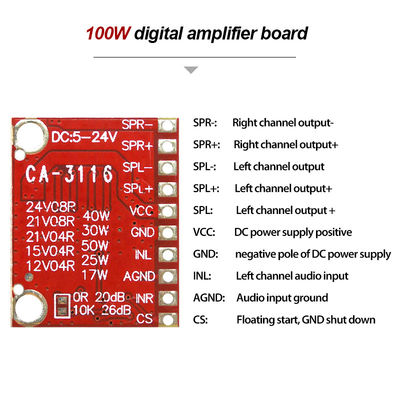 TPA3116D2 Digital Power Amplifier Board 50W Dual Channel com DC 5-24V e Modulação PWM de Classe D