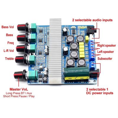 TPA3116D2 Digital Power Amplifier Board com subwoofer BT 5.0 de 100 W e saída 2*50W+100W