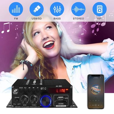 AK-380 USB SD Amplificador de Potência de Áudio 400W 2.0 CH HiFi Estéreo AMP Porta-vozes Bluetooth 5.0 Amp Receptor com controle remoto para casa