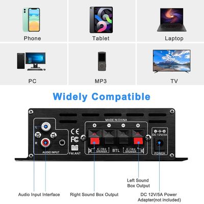 AK-380 Amplificador de Potência de 400W com Bluetooth 5.0 e 2.0 CH HiFi Stereo para Áudio em Casa