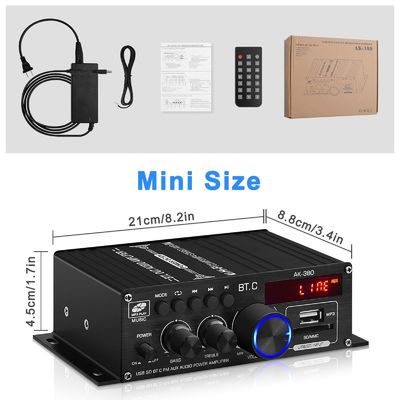 AK-380 USB SD Amplificador de Potência de Áudio 400W 2.0 CH HiFi Estéreo AMP Porta-vozes Bluetooth 5.0 Amp Receptor com controle remoto para casa