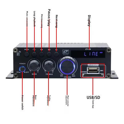 Amplificador de potência de canal duplo de 120W com equalizador para áudio estéreo HiFi