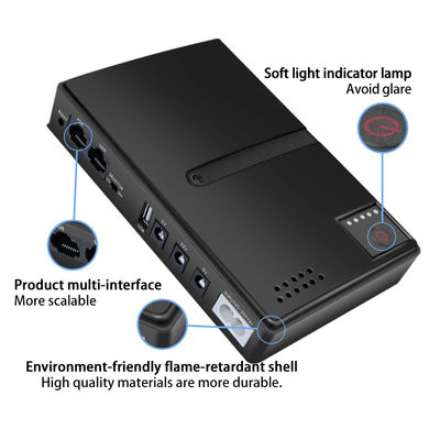 Mini 10400mAh Fonte de alimentação ininterrupta (UPS) de 36W para modem de roteador Câmera de segurança de CCTV Fonte de alimentação AC DC configurável