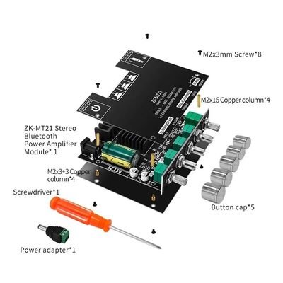 ZK-MT21 HiFi Digital Power Amplifier Board 100W+2*50W 2.1 Channel Subwoofer AUX 12/24V Áudio estéreo 5.0 Amp ZK-MT21