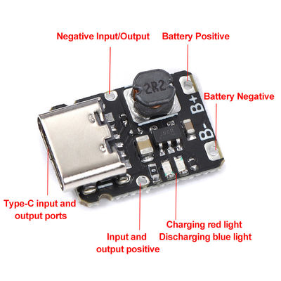 5V Carregamento e descarga Módulo integrado 3.7V 4.2V 18650 Bateria de lítio Carregamento Boost Power Board Proteção Tipo-c
