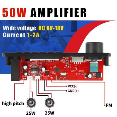 Amplificador de potência de 2 * 25 W com placa de decodificação de MP3 e bateria de 20 horas
