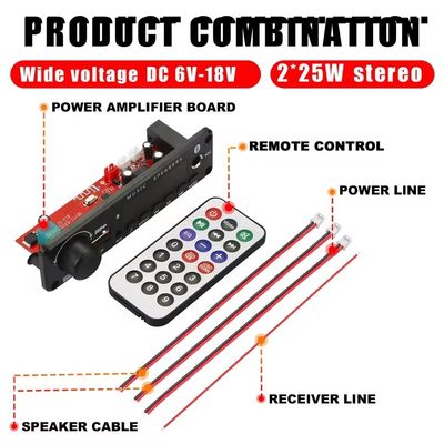 Amplificador de potência de 2 * 25 W com placa de decodificação de MP3 e bateria de 20 horas