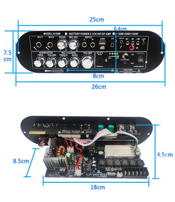Recarregável Trolley Stereo Car Subwoofer Amplificador de Potência de Áudio PCB Board 2.0 Canal 12V com Design de Molde Privado