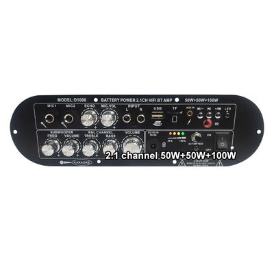 D1000 2.1 Canal Subwoofer Amplificador Digital 50W+50W+100W 12v Amplificador de Potência para Casa Alto/Baixo Tono Recarregável