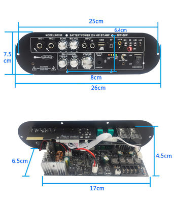 D1200 2.0 Canal 50W+50W BT Digital Amplifier Board 12V Recarregável para uso em casa em carro