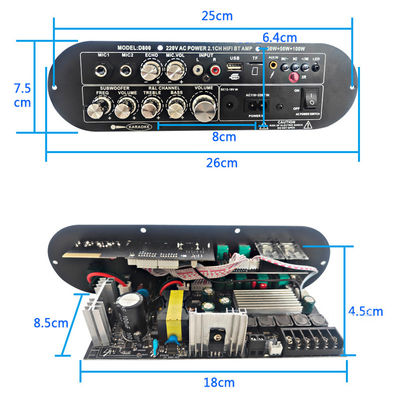 D800 Professional 2.0 Channel Bluetooth Digital Amplifier Board 12V Recarregável de Alta Potência para DJ/Karaoke