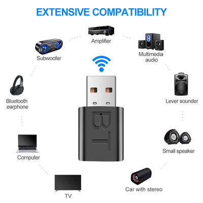 Adaptador de áudio Bluetooth 5.0 com alcance de transmissão de 10m e modo duplo para transmissão de áudio sem fio