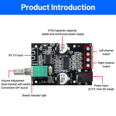 ZK-502L 2.0 Channel Digital Amplifier Board Home Theater HIFI Amplificador com BT5.0 50WX2 Metal Material Stereo Board ZK-502L