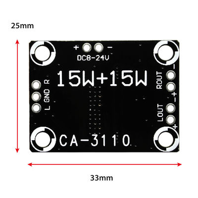 Placa Amplificadora Classe D CA-3110 2x15W 8-24V DC Módulo Estéreo