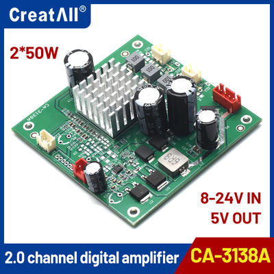 CA-3138A 5V Quadro de amplificador de canal duplo 2x50W Entrada 8-24V