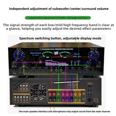 AV-888BT 2800W Amplificador de Potência Karaoke Doméstico Dual-Ring Novo Modelo 7.1 Canais Zone Tuning Construção em Metal de Alta Potência