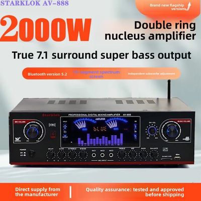 AV-888 7.1 Canal 2000W Alta Potência Casa Teatro Karaoke Amplificador Falantes Dual Loop 12 Tubos Feito de Metal Durável