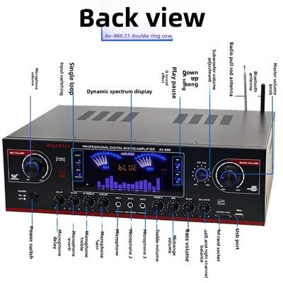AV-888 7.1 Canal 2000W Alta Potência Casa Teatro Karaoke Amplificador Falantes Dual Loop 12 Tubos Feito de Metal Durável