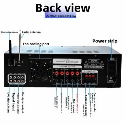 AV-888 7.1 Canal 2000W Alta Potência Casa Teatro Karaoke Amplificador Falantes Dual Loop 12 Tubos Feito de Metal Durável