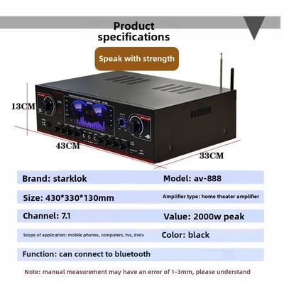 AV-888 7.1 Canal 2000W Alta Potência Casa Teatro Karaoke Amplificador Falantes Dual Loop 12 Tubos Feito de Metal Durável