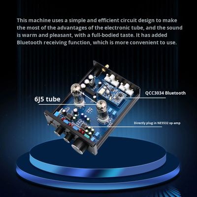 Pré-amplificador de tubo HIFI Audiófilo 6J5 QCC3034 para Amplificador Doméstico Sem Fio BT 5.1 com Ajuste de Graves e Agudos