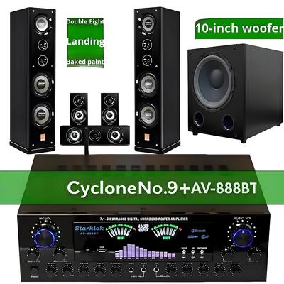 Conjunto: Home Theater Set 7.1 Canais Amplificador AV-888BT com Caixa de Som Cyclone No.9 com Subwoofer de 10 polegadas