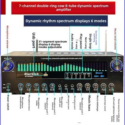 AV-9388BT/AV-999BT Amplificador Sem Fio BT Profissional de 2200W/1200W de 7 Canais de Alta Fidelidade Home Theater 7.1 Sistema de Alto-Falantes Metal