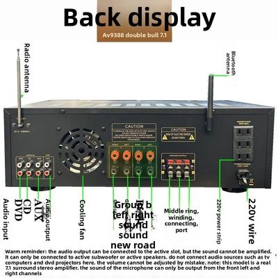 AV-9388BT/AV-999BT Amplificador Sem Fio BT Profissional de 2200W/1200W de 7 Canais de Alta Fidelidade Home Theater 7.1 Sistema de Alto-Falantes Metal