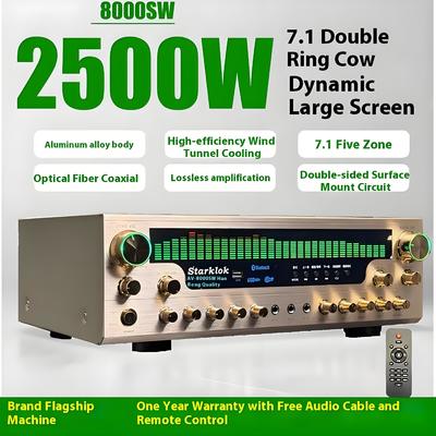 8000SW Versão principal 7.1 CH 2500W Amplificador para casa de alumínio completo Corpo de liga de ouro de duplo anel Amplificador estéreo de partição de vaca