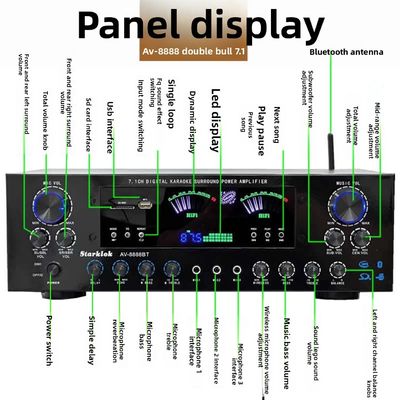AV-8888BT Profissional 7.1 Canal 2000W Ultra-Alta Potência Amplificador de Teatro em Casa BT Wireless Home KTV Surround Sound System