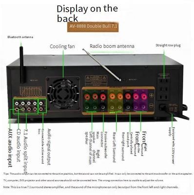 AV-8888BT Profissional 7.1 Canal 2000W Ultra-Alta Potência Amplificador de Teatro em Casa BT Wireless Home KTV Surround Sound System