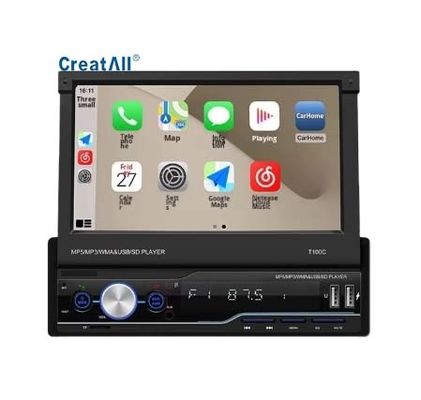 Creatall Rádio Telescópico Todo-em-Um CarPlay de 7 polegadas com slots de cartão MP5 MP4 para BT Wireless Hands-Free Player