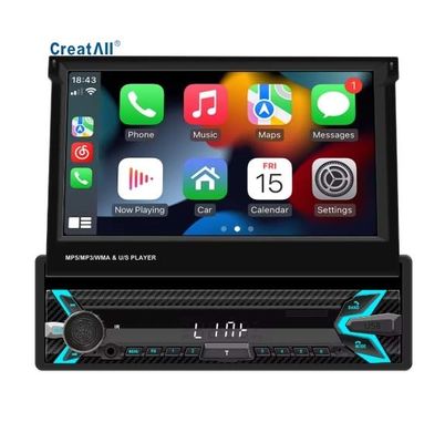 Creatall Leitor MP5 para Carro com Tela Retrátil de 7 Polegadas, Cilindro Único, HD, BT, Imagem de Ré, CarPlay Sem Fio, USB, Posicionamento no Painel