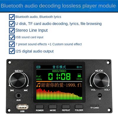 2.8 Inch TFT Color Screen Bluetooth Lossless Audio Player Decoder Board ABS Material Supporting I2S Digital Audio Output