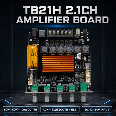 Placa Amplificadora Bluetooth TPA3116 de 2.1 Canais 50W+50W+100W CA-TB21H Módulo Amplificador de Áudio com Controle por APP