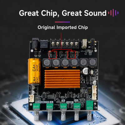 Placa Amplificadora Bluetooth TPA3116 de 2.1 Canais 50W+50W+100W CA-TB21H Módulo Amplificador de Áudio com Controle por APP