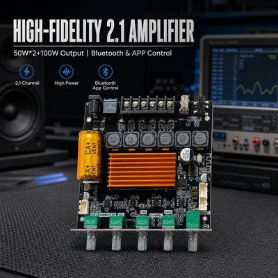 Placa Amplificadora Bluetooth TPA3116 de 2.1 Canais 50W+50W+100W CA-TB21H Módulo Amplificador de Áudio com Controle por APP